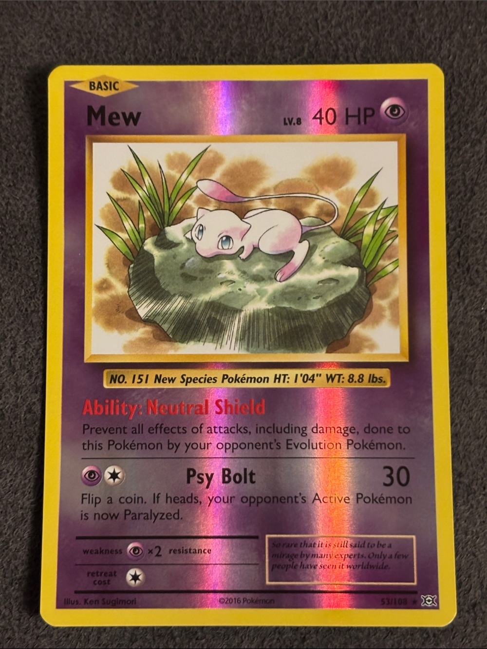 Pokemon Mew Holographic Card - Purple and Pink